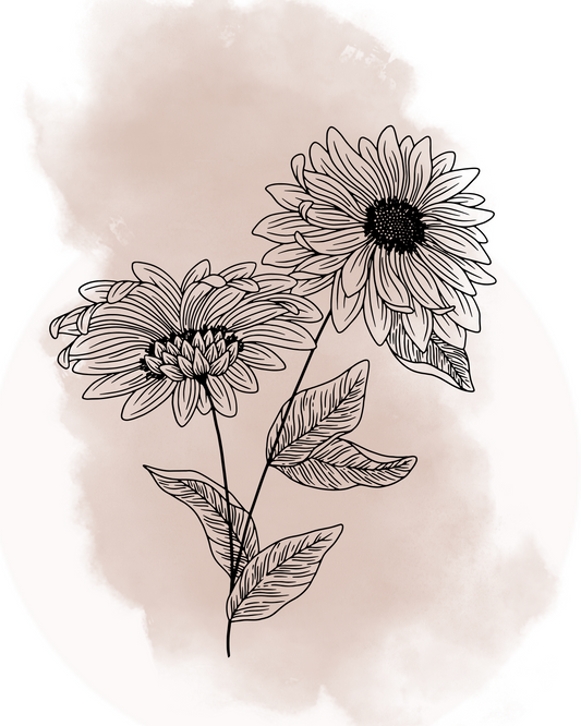 Vintage Wildflower Line Art – Minimalist Floral Sketch Wall Print in Blush (Digital Download)