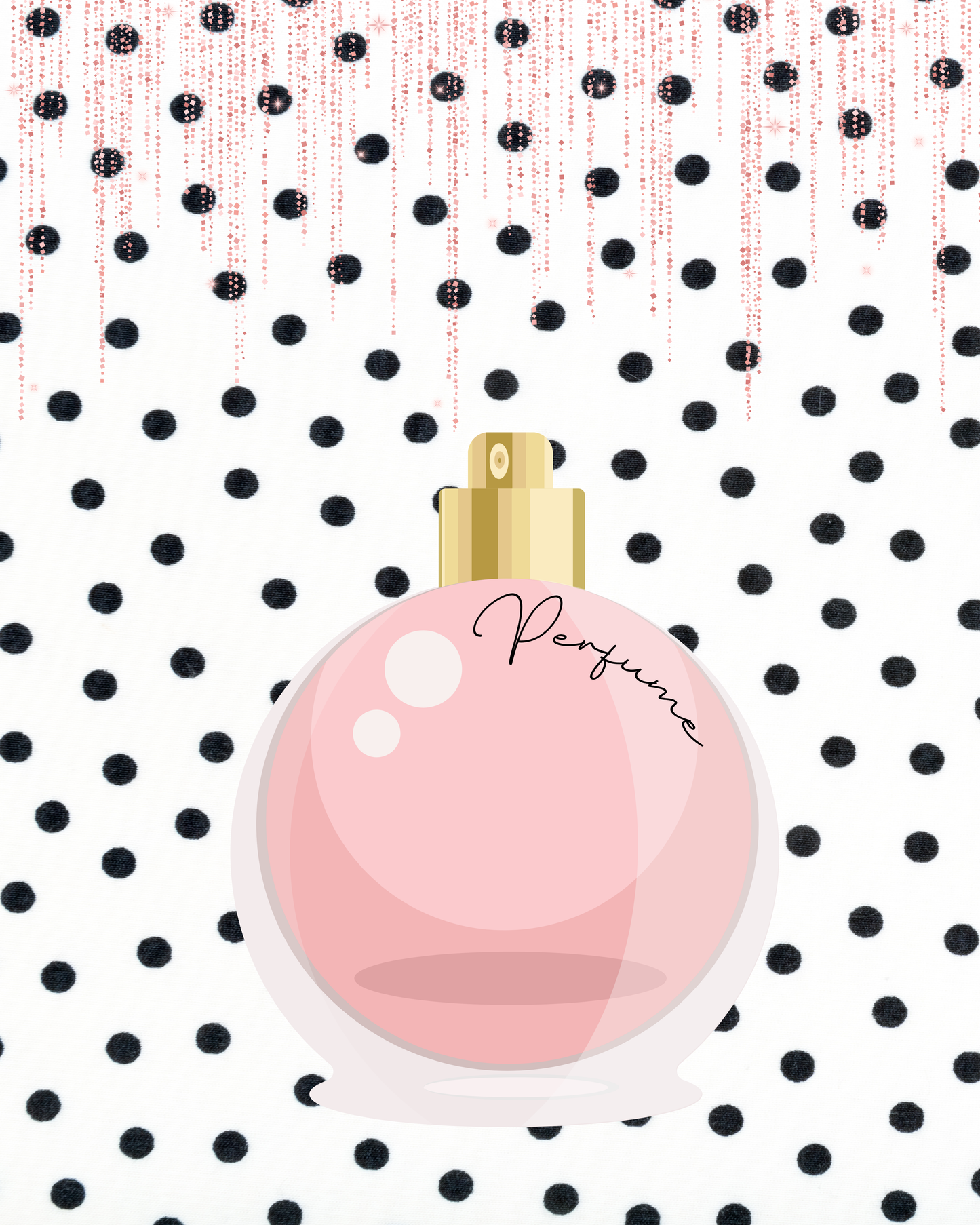 Pink Perfume Bottle Wall Art – Glam Polka Dot Fashion Print (Digital Download)