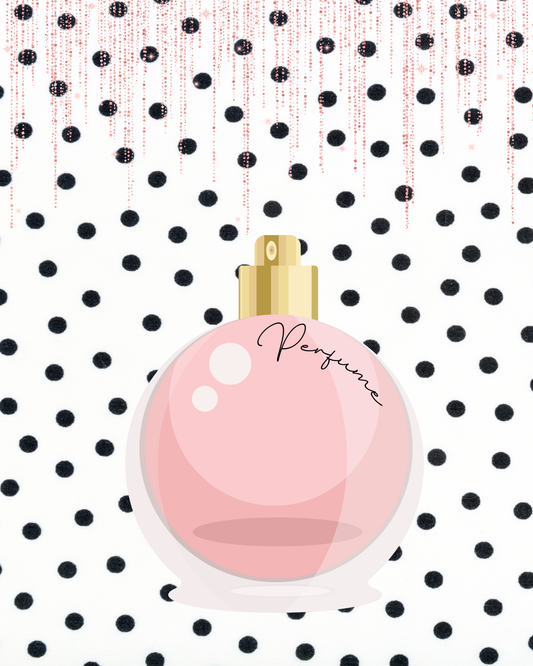 Pink Perfume Bottle Wall Art – Glam Polka Dot Fashion Print (Digital Download)