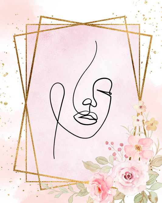 Blush Floral Line Art Face Print – Pink & Gold One Line Drawing Wall Art (Digital Download)