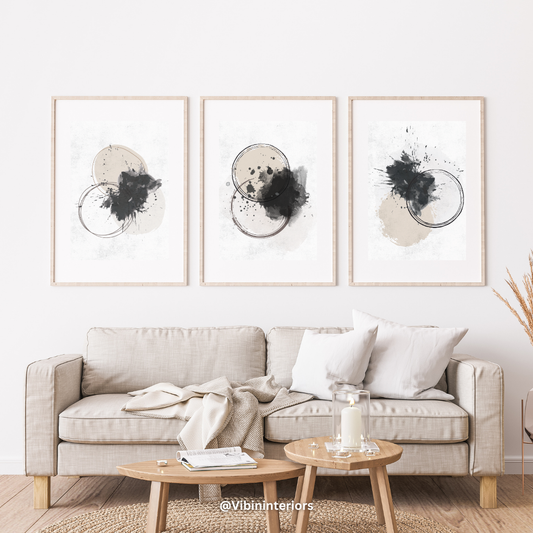 Black & Tan Abstract Wall Art – Set of 3 Prints