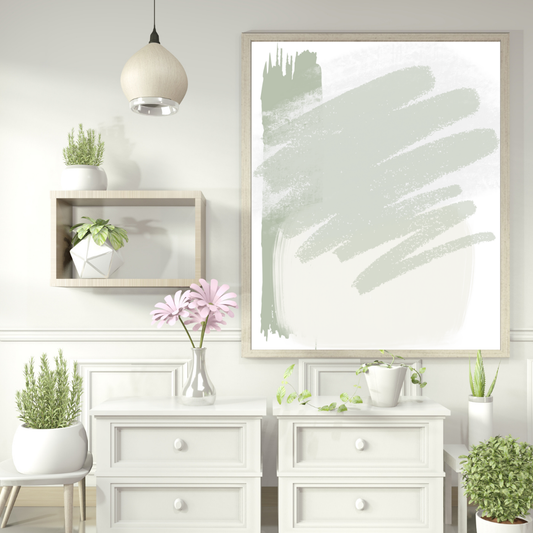 Sage Green Brushstroke Abstract Art - Modern Minimalist Digital Print